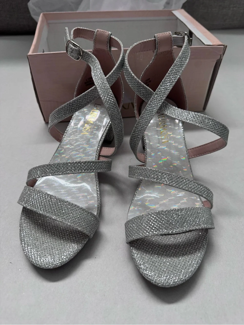 Big Girls Glitter Silver Sandals with Heels - Size 4